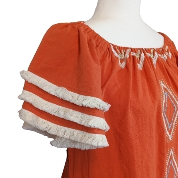 L'ATISTE boho embroidered, off- shoulder tribal, belted, tassel dress Size- Med. - Picture 4 of 16